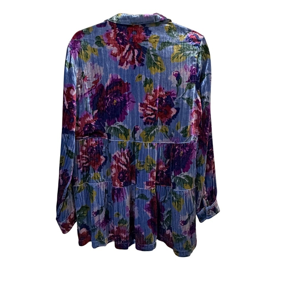 Maeve Anthropologie Blue Floral Velvet Burnout Tiered Tunic Mini Dress Small - Picture 3 of 8